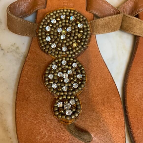 Charles David beaded tan leather sandals 9 - Picture 2 of 5